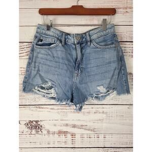 Kancan Shorts M Womens Distressed Raw Hem Mid Rise Light Wash Pockets